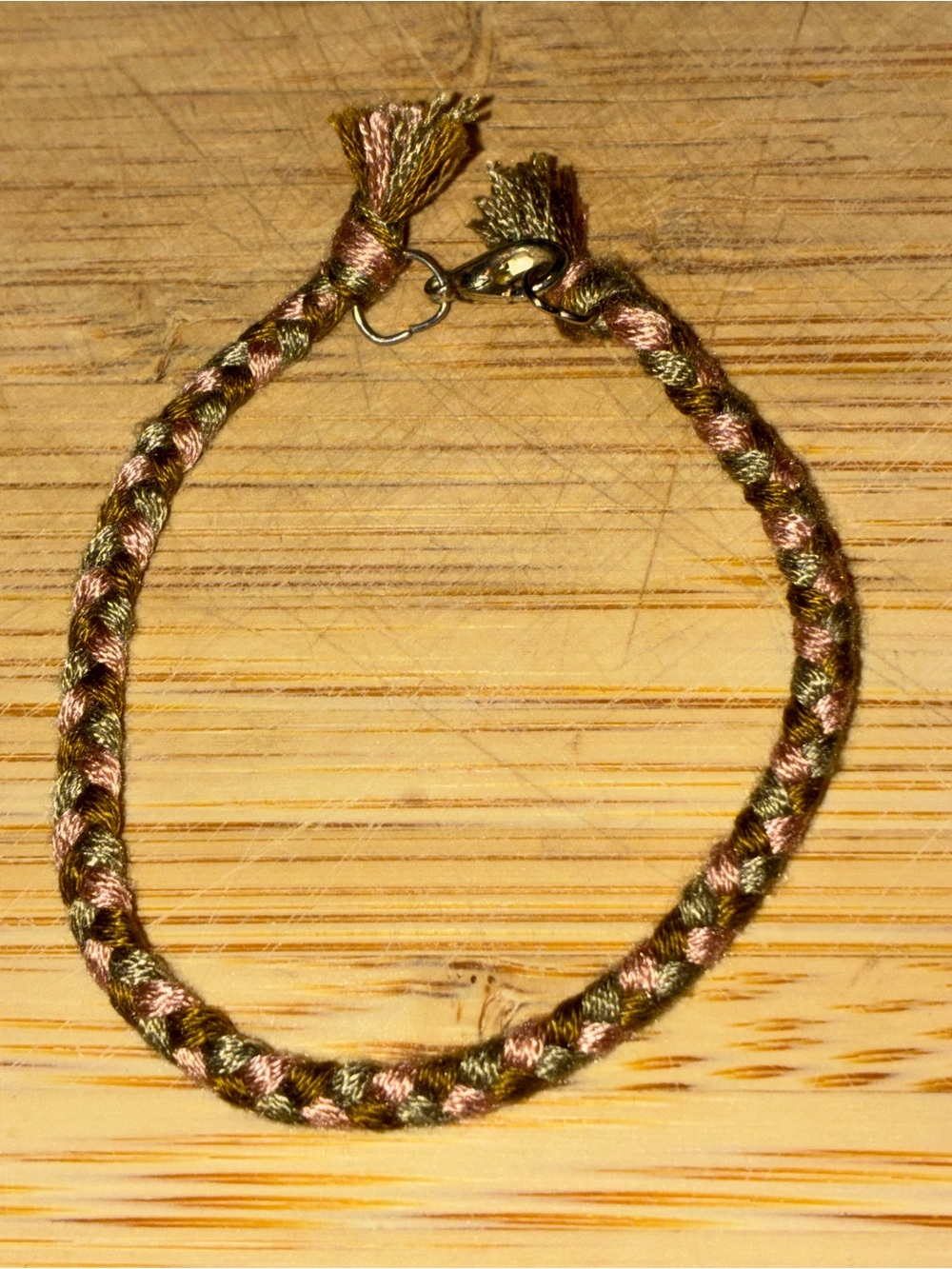 Braided Pink and Olive Friendship Bracelet with Lobster Clasp